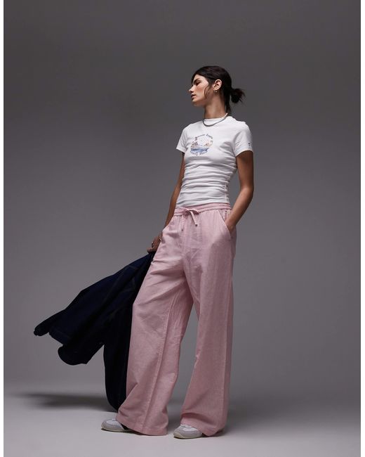 Tommy Hilfiger Gray – weite, -weiß gestreifte hose aus leinen