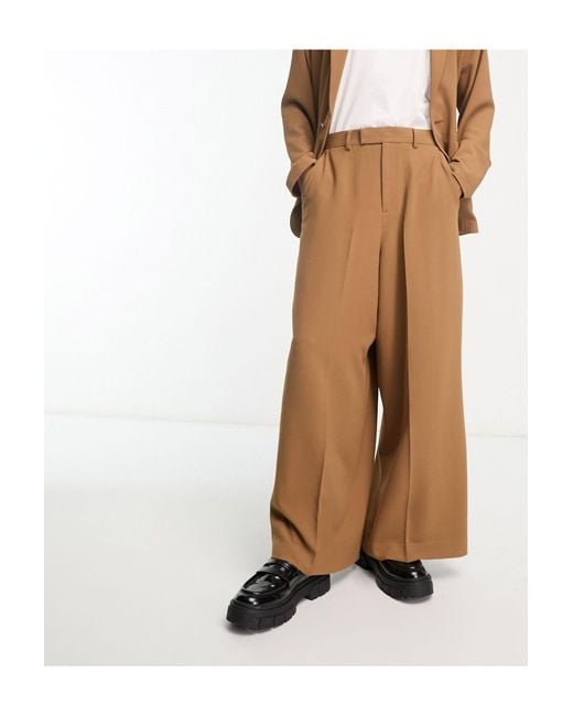 ASOS Extreme Wide Leg Suit Trousers in Brown for Men