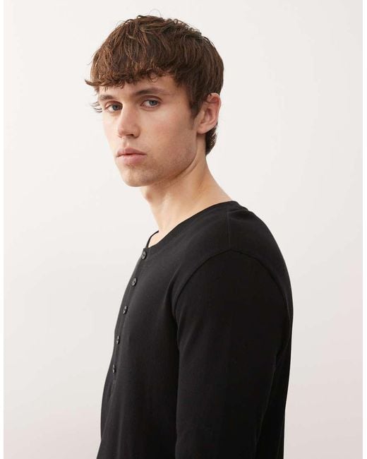 Weekday Black Henley Long Sleeve Top for men