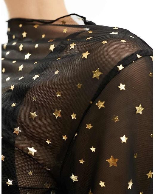 Noisy May Black Long Sleeve High Neck Mesh Top