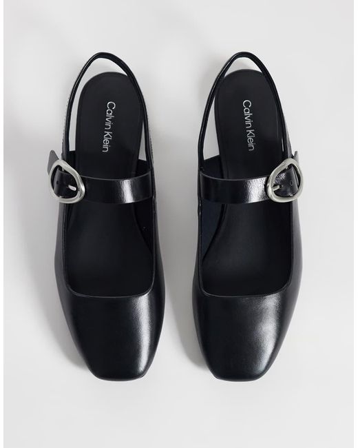 Calvin Klein White Square Ballerina Sling Back Pumps