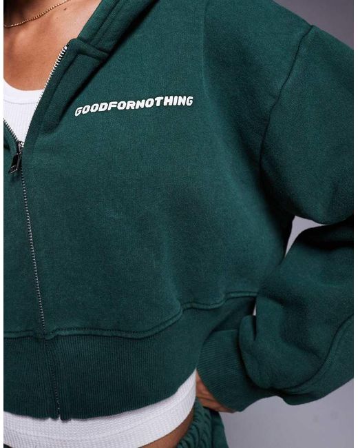 Good For Nothing Green Vintage Wash Cropped Zip Through Hoodie