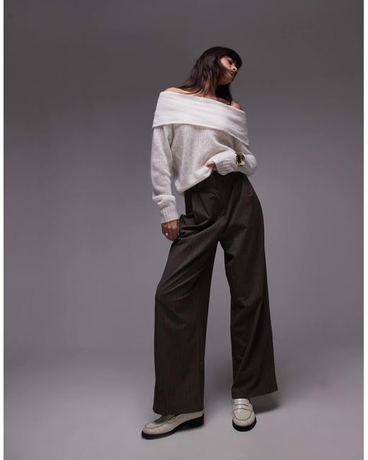 ARKET Gray Open Knit Sheer Jumper With Fold Over Off Shoulder