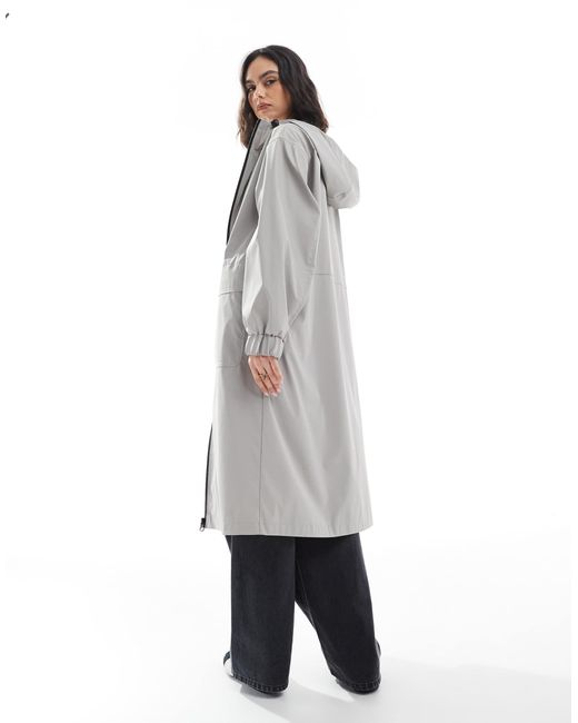ASOS Gray Longline Rain Coat With Contrast Trims