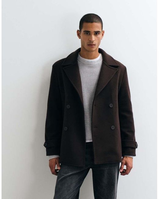 Threadbare Black Faux Wool Double Breasted Jacket for men