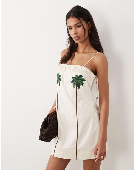 ASOS Natural Mini Dress With Palm Tree Embroidery