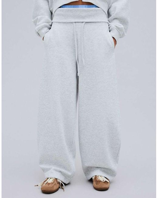 Bershka White Barrel Fit Plush Trousers
