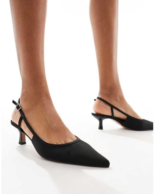 ASOS Black Wide Fit Strut Slingback Kitten Heeled Shoes