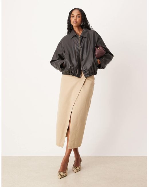 ASOS Natural Straight Column Maxi Skirt With Wrap Front