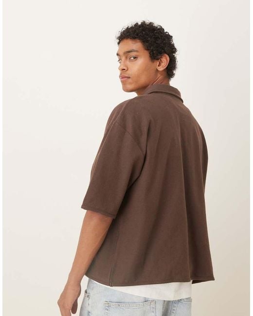 ASOS Brown Oversized Boxy Polo With Elasticated Hem for men