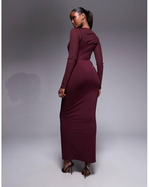 ASOS Purple Long Sleeve Double Layer Maxi Dress