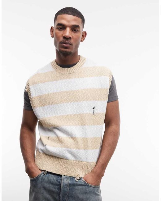 Weekday White Striped Knitted Vest for men