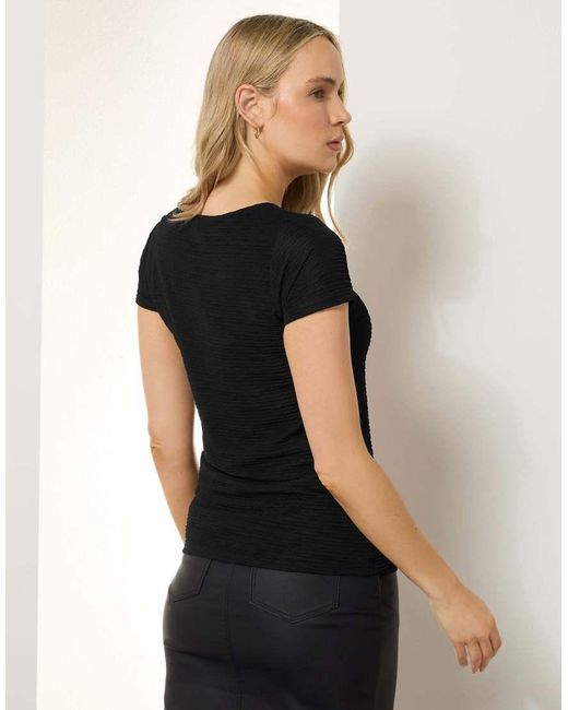 Long Tall Sally Black Textured Slash Neck Top