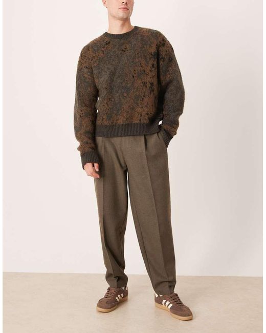 ASOS Brown Smart Pleated Oversized Tapered Trousers for men