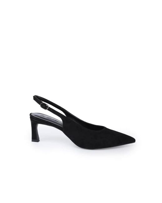 OFF THE HOOK Black Danni Suede Pointed Toe Slingback Kitten Heel Pumps