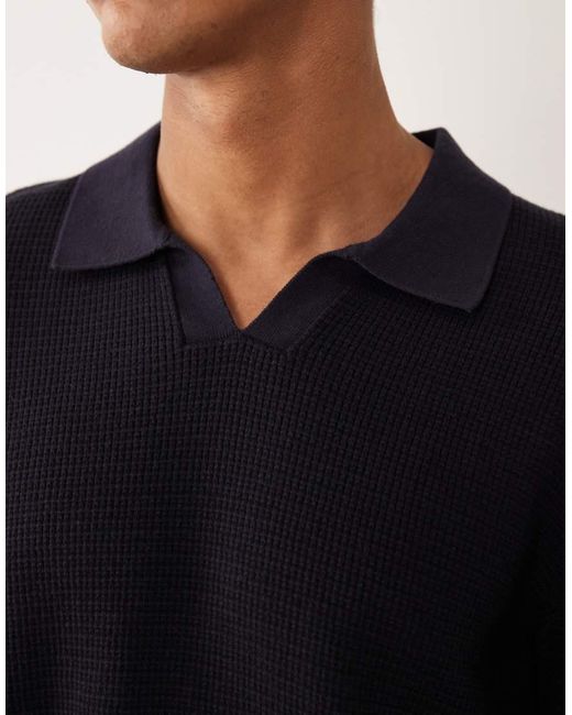 Jack & Jones Blue Premium Split Neck Knitted Top for men