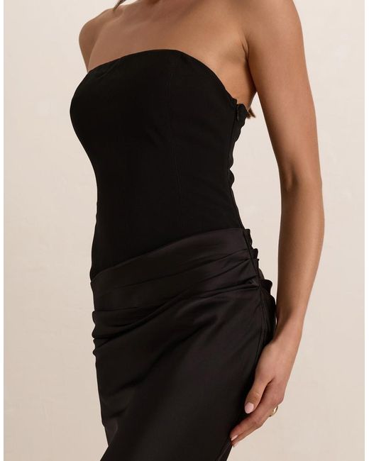 Missy Empire Black Woven Corset Top Pleated Satin Maxi Dress