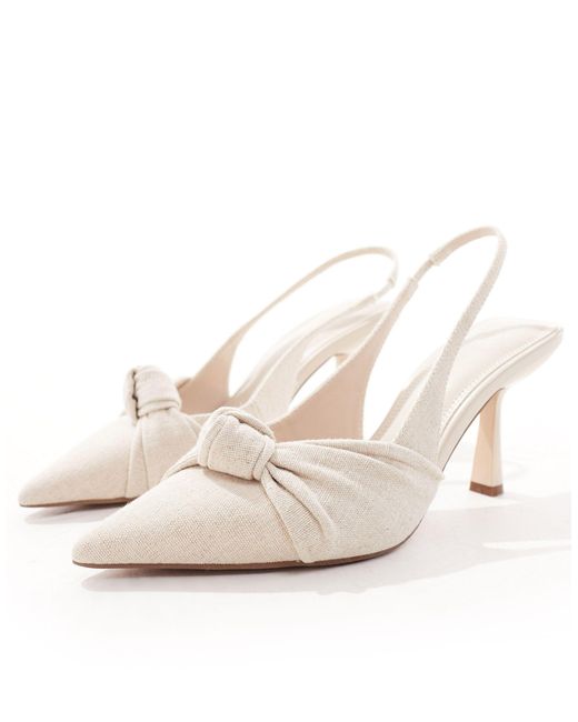 ASOS White Savannah Knotted Slingback Mid Heeled Shoes
