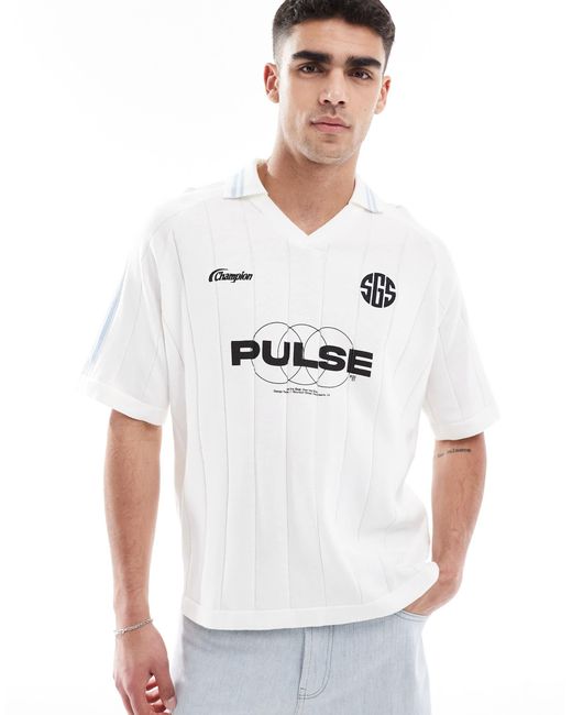 Bershka – gestricktes retro-polohemd in White für Herren