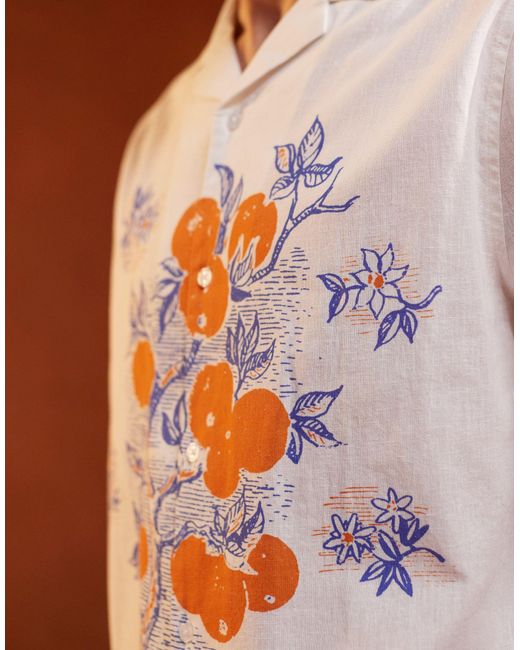 ASOS – locker geschnittenes hemd mit reverskragen und platziertem frucht-print in Brown für Herren