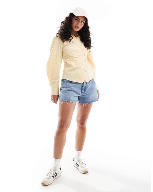 ASOS White Ruched Wrap Shirt With Cocoon Sleeve