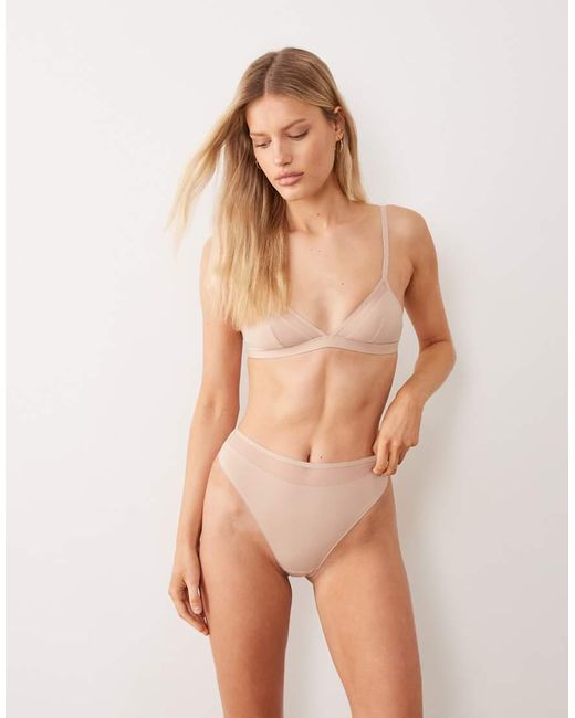 ASOS Brown Ella Microfibre Triangle Bra With Mesh Detail