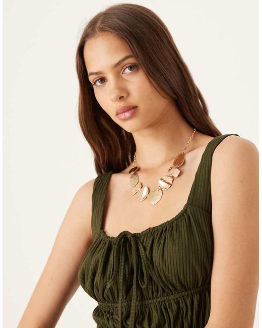 ASOS Natural Shirred Bust Cotton Mix Summer Midi Dress