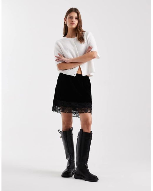 ASOS White Velvet Lace Trim Mini Skirt