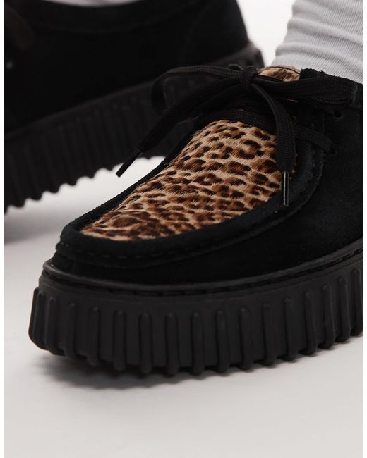 Clarks Black – torhill bee – schuhe aus wildleder mit leopardenmuster