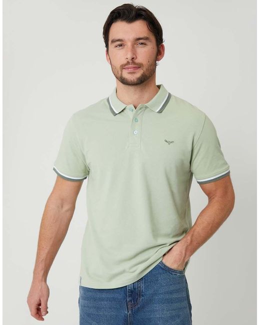 Threadbare Green Herringbone Tipping Cotton Pique Polo Shirt for men