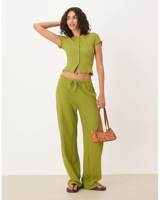ASOS Green Co-Ord Crochet Straight Leg Trouser With Tie Waist