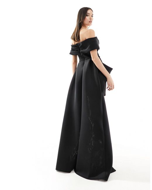 ASOS Black Structured Premium Bardot Mini Dress With Train Detail