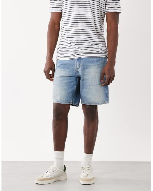 Mango Blue Relaxed Fit Denim Shorts for men