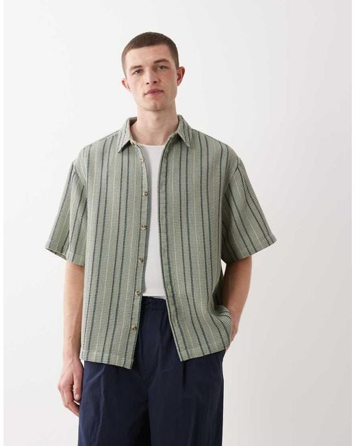 ASOS Gray Oversized Waffle Textured Stripe Shirt for men
