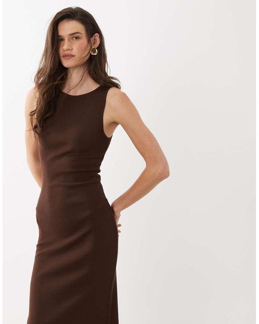 Mango Brown Boat Neck Sleeveless Midi Dress