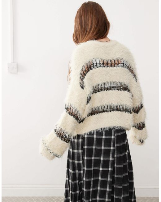 The Ragged Priest Natural Stripe Fluffy Knitted Jumper
