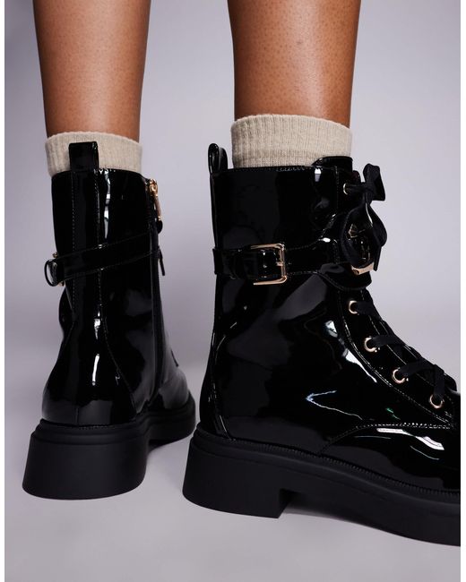 River Island Black Lace Up Chunky Boots