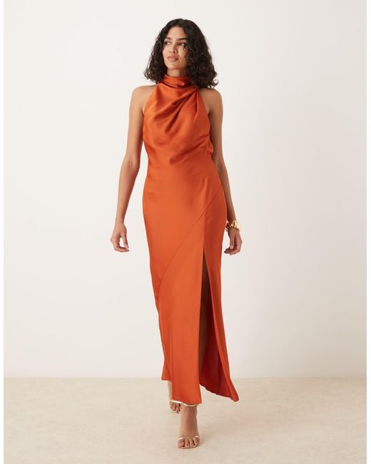 ASOS Orange – satin-neckholder-maxikleid