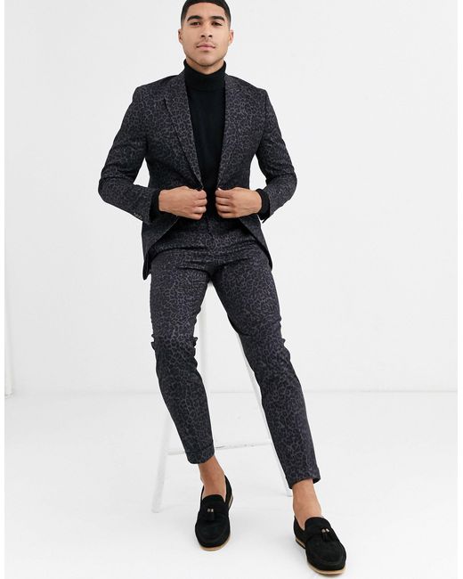 Jack & Jones Black Premium Leopard Print Suit Pants for men