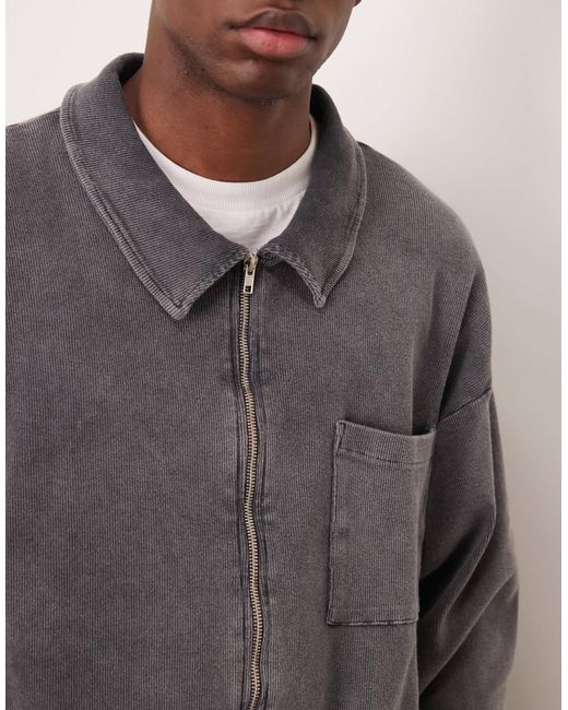 ASOS Gray Oversized Boxy Shacket With Ribbed Texture for men