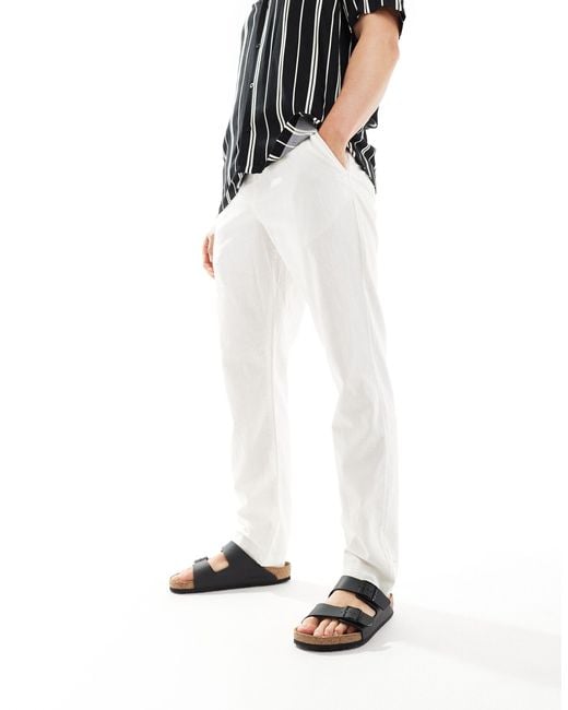 ASOS White Slim Linen Pants for men