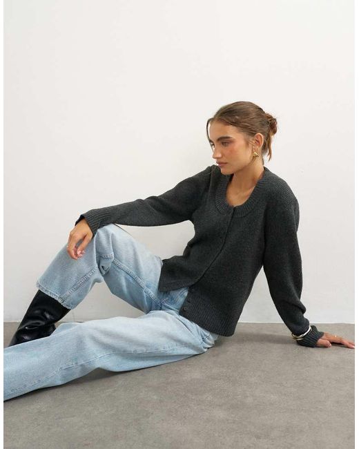 TOPSHOP Blue Knitted Scoop Neck Cardigan