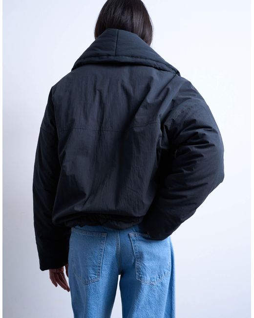 TOPSHOP Blue Padded Shawl Puffer Jacket