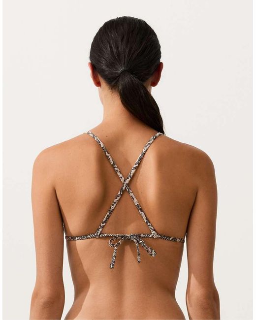 Oysho Black Snake Print Triangle Bikini Top
