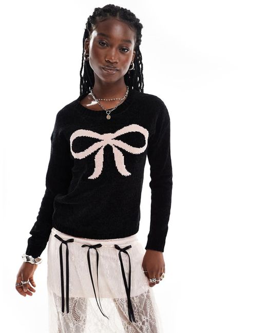 Daisy Street Fitted Sweatshirt With Pink Bow Graphic in Black Lyst UK