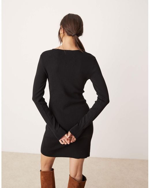 Miss Selfridge Natural – geripptes, langärmliges minikleid aus kompaktem strick