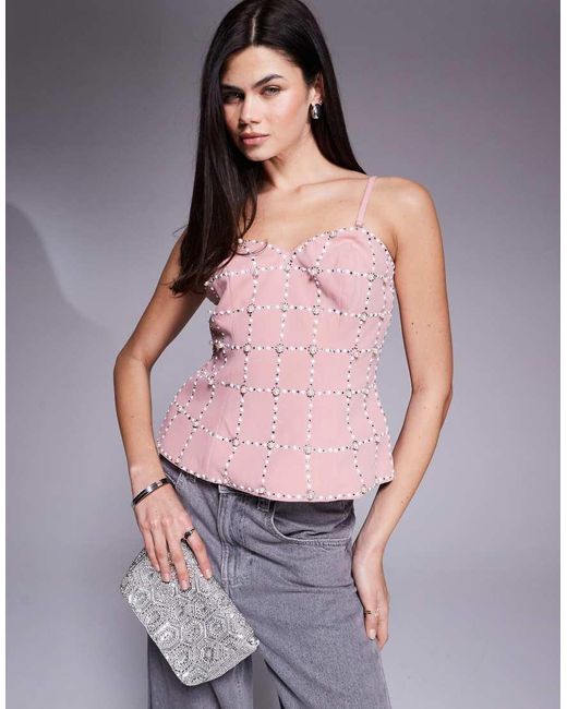 River Island Purple Pearl Embellished Top