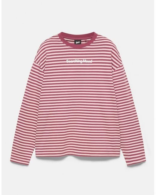 Pull&Bear Pink Stwd Striped Text T-shirt for men
