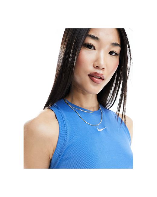 Nike Blue Essential Ribbed Cropped Tank Top