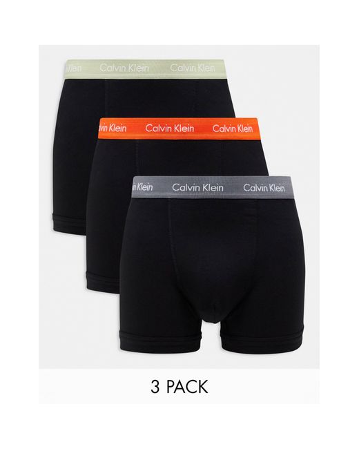 Calvin Klein Black Cotton Stretch Trunks 3 Pack for men